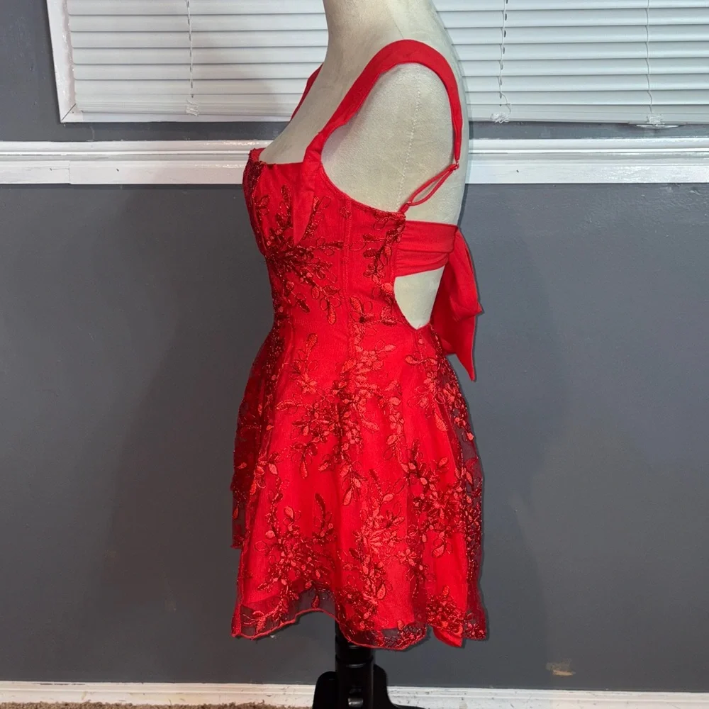 Lucy in the Sky Red Floral Fit & Flare Mini Dress Embroidered Size S - Picture 7 of 11